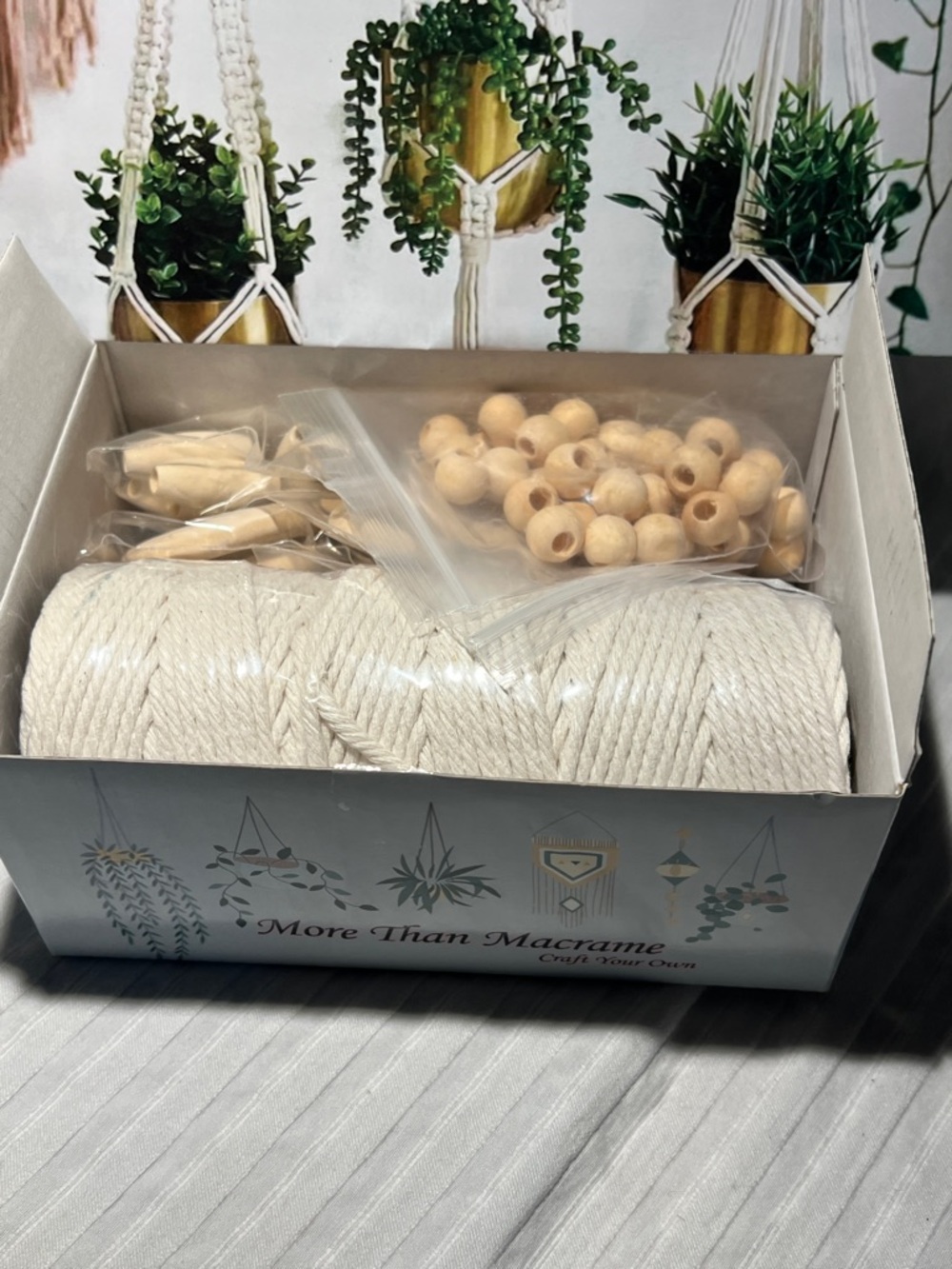 Macrame Knots & Plant Hanger Kit - Natural Cotton Rope & Wood Beads - Picture 8 of 16